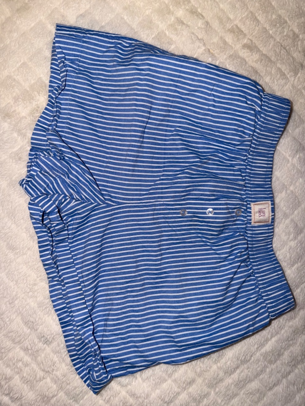 LyreBird Anthropologie Striped Boxer Shorts Embroidered Pocket Blue XXS